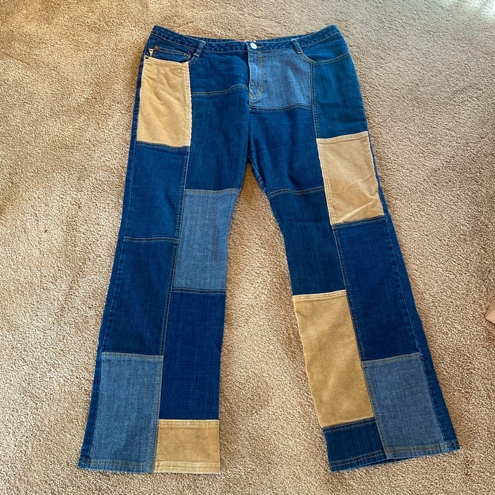 VTG Pelle Pelle Patchwork Denim Corduroy Jeans Pants Zip Fly Relaxed W36 L31”